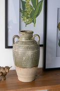 8.7x8.7x15.7' Terracotta Amphora Vase with Aged Green Finish