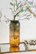 5.7x5.7x15' Round Glass Vase with Amber and Gray Gradient Design