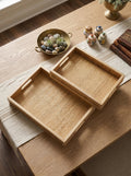 Set of 2 Woven Rattan Tray, L:18x12x2.5'   S:15.5x10.5x2'