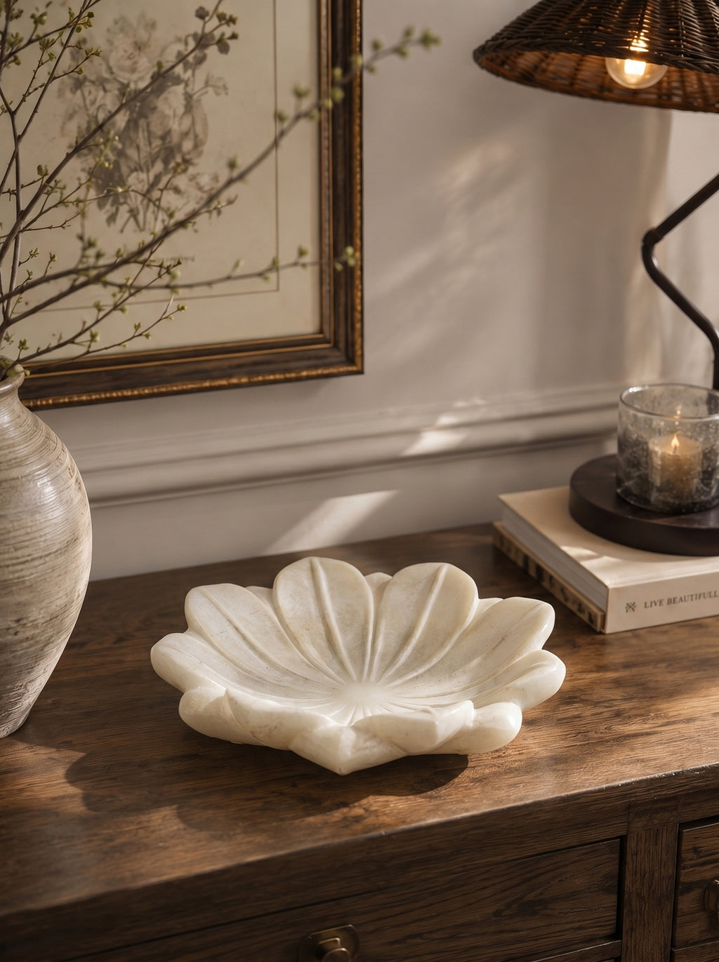11.8x11.8x2.8' Flower Decorative Bowl, Hand-finished Lotus Bloom