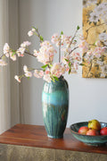 D7x15.9' Decorative Ceramic Vase With Blue And Green Reactive Glaze