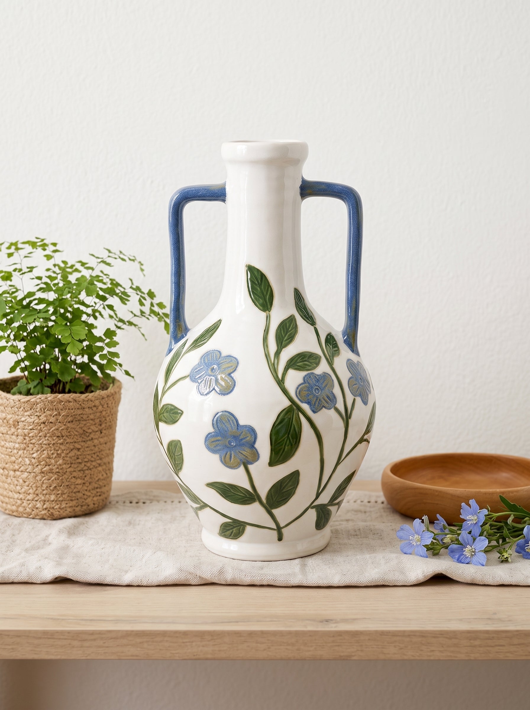 7.1x7.1x12.8' Floral Amphora Ceramic Vase