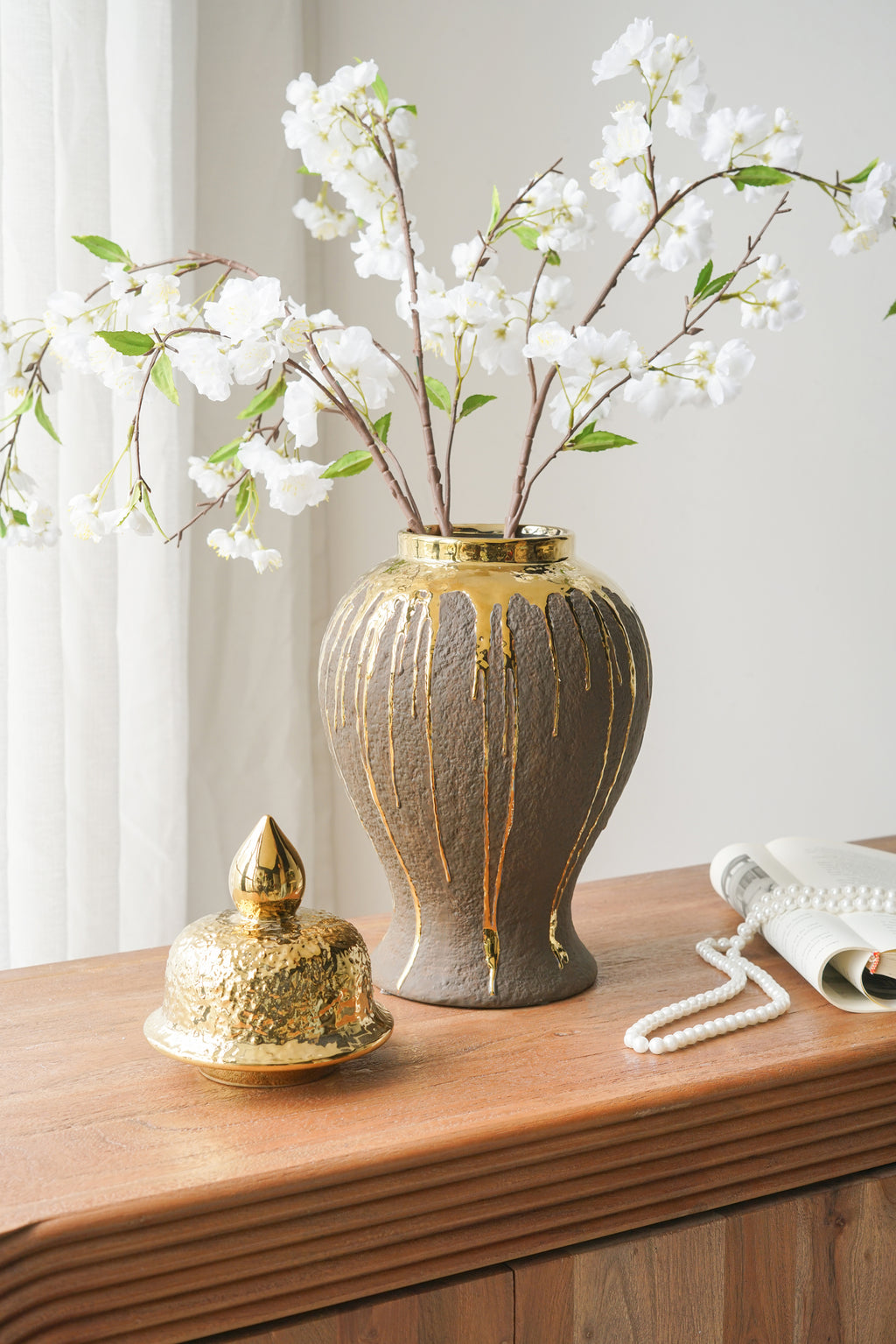 8.5x8.5x16.3' Ceramic Ginger Jar with Lid