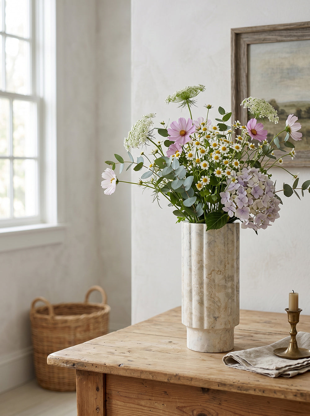 4.5x4.5x9.8' Fluted Marble Decorative Vase