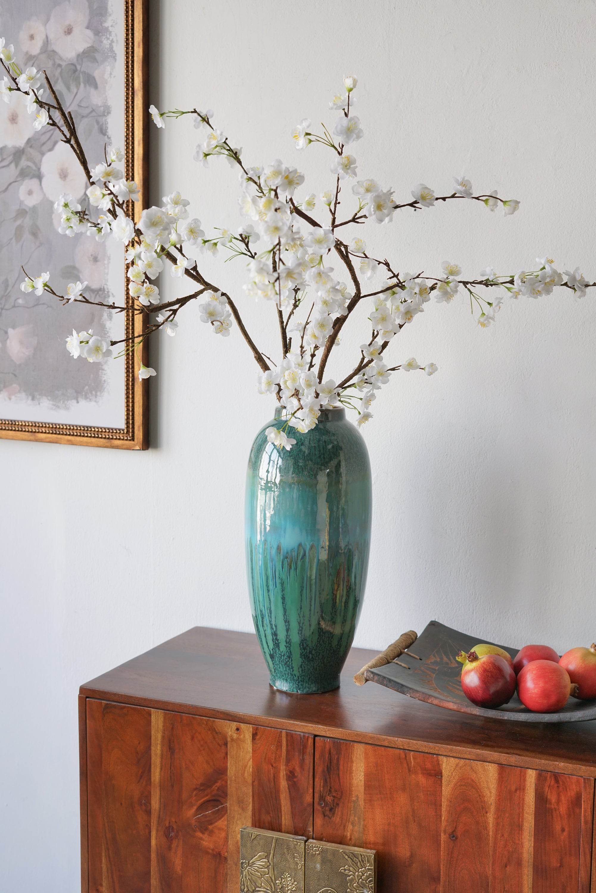 D8x17.7' Decorative Ceramic Vase With Blue And Green Reactive Glaze