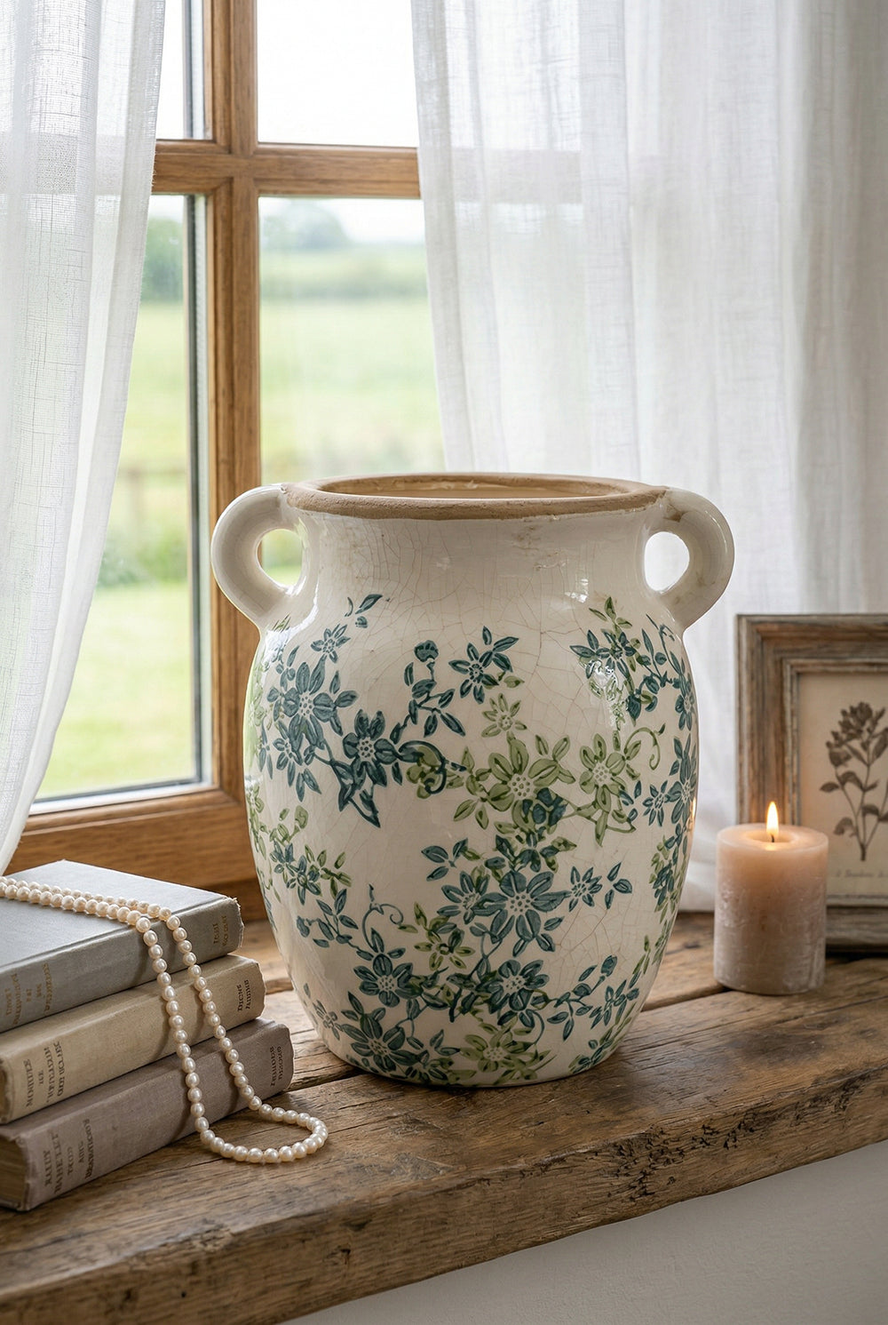 8.9X7.5X9.6' Floral Twin-Handle Vase