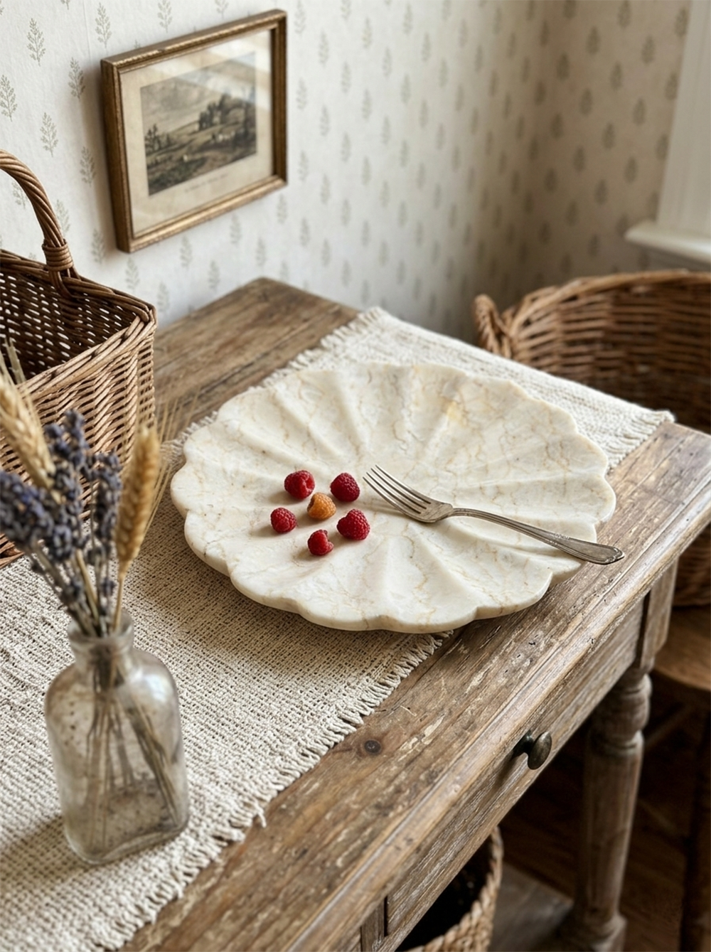 9.8x9.8x0.8'  Scalloped Natural Marble Decorative Tray