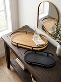 Set of 2 Oval Ash Wood Tray, L:22x11x2' S:18x9.5x2'
