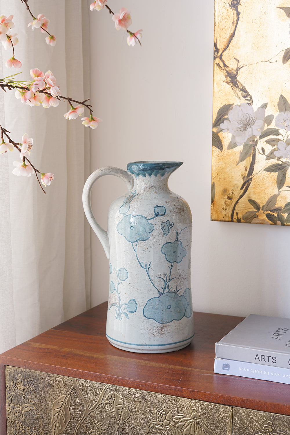 8x6.3x13.2' Classic Blue and White Ceramic Pitcher Vase with Elegant Floral Pattern