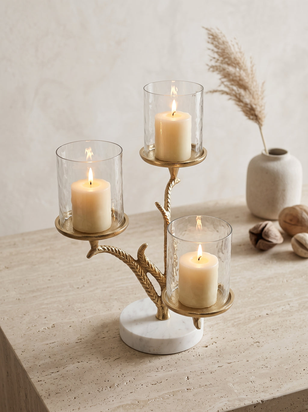 11.5x9x13.5' Gold Branch Candelabra Candle Holder with Marble Base
