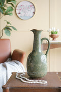7.1x6.1x14.2' Ceramic Pitcher Vase with Olive Green Finish and Floral Motifs