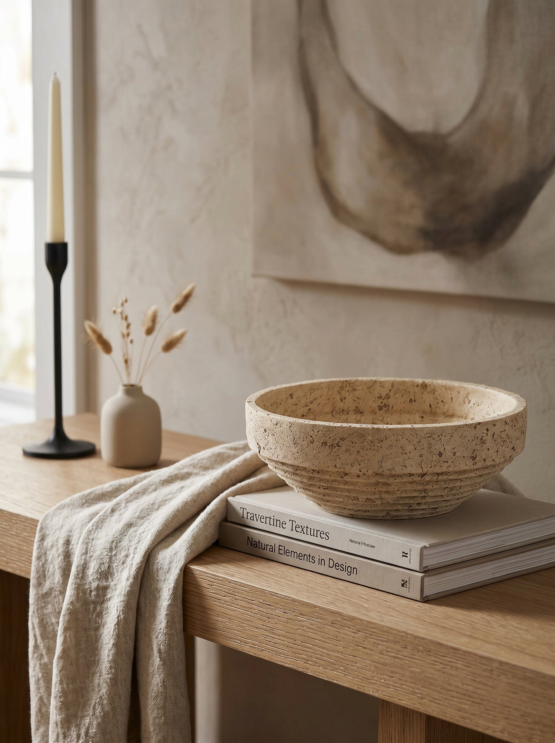 11x3.9x3.9' Cement Ribbed Decorative Bowl
