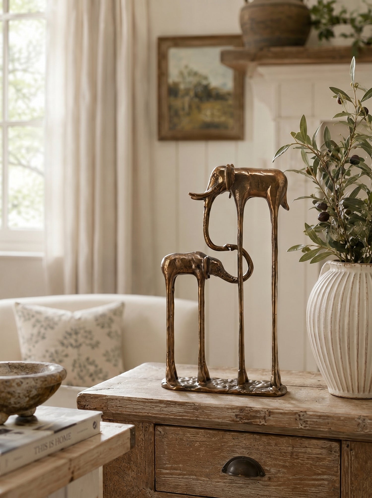 10x3.9x18.1' Elephant Sculpture, Animal Statue Decor
