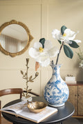 D8.7x14.2' Blue and White Porcelain Teardrop Vase with Nature-Inspired Motifs