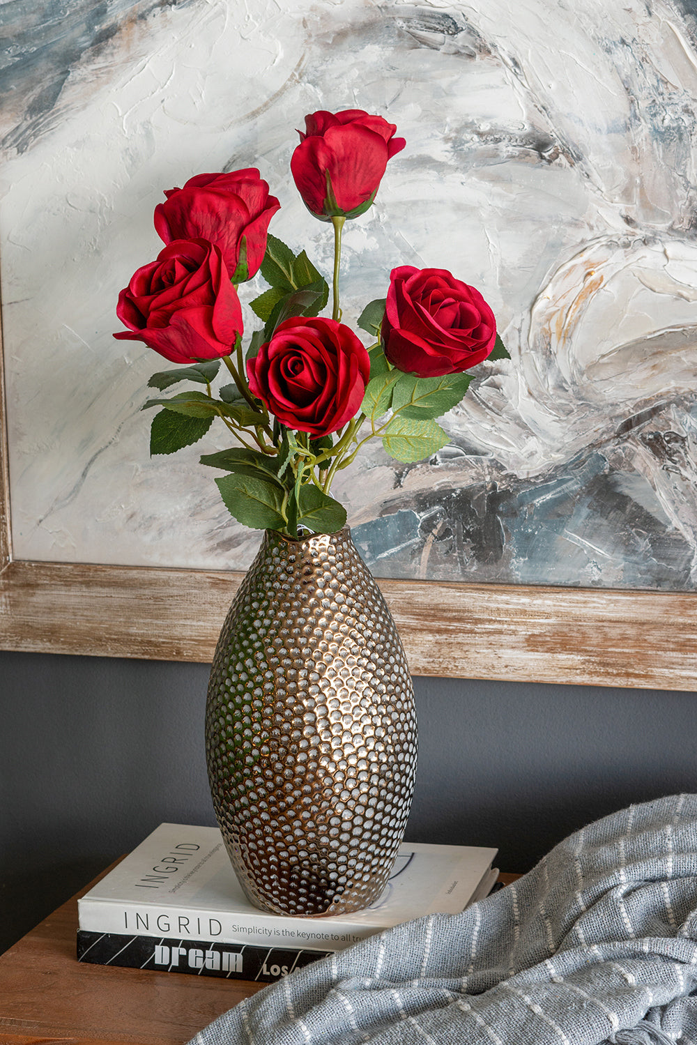 5.3x5.3x11' Decorative Ceramic Vase with Textured Bronze Finish