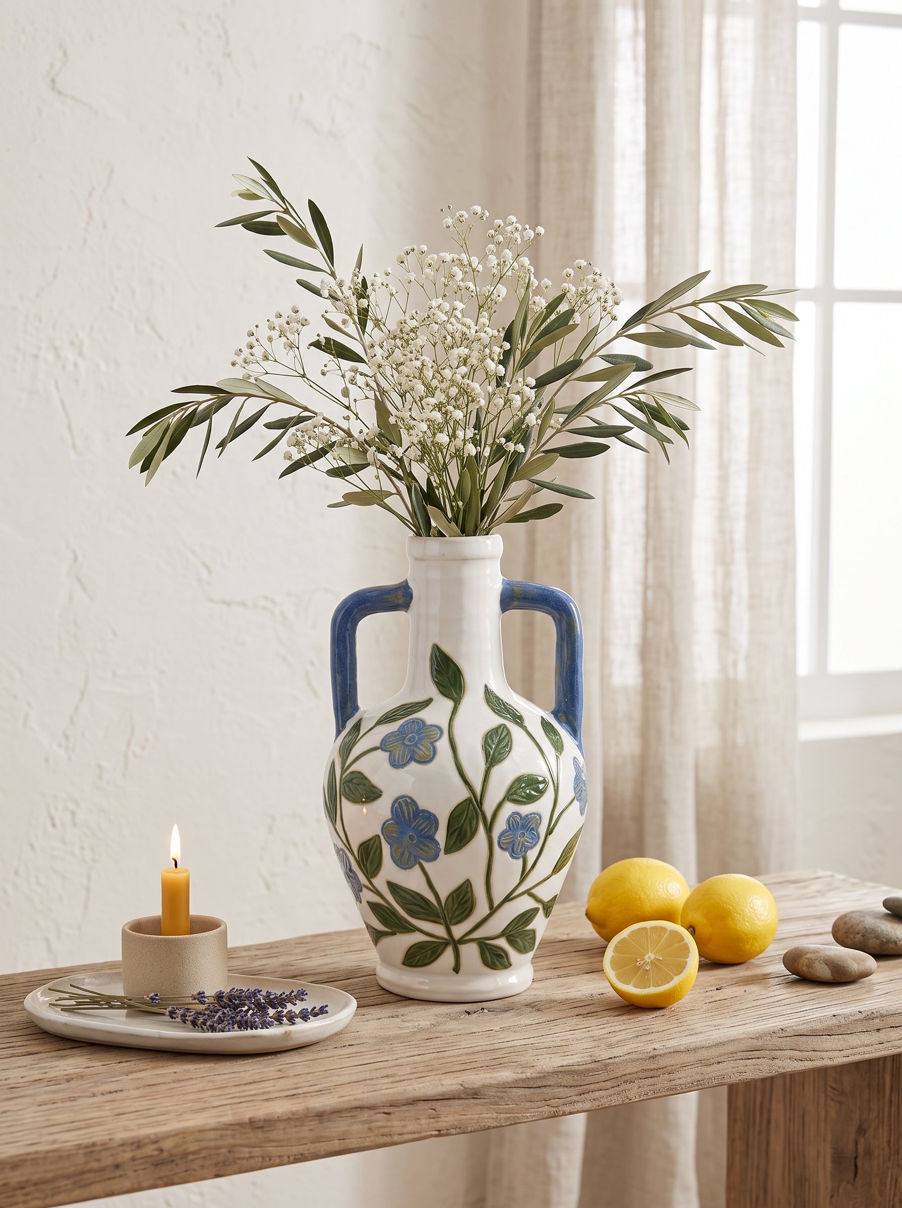 6.3x6.3x10.6' Floral Amphora Ceramic Vase