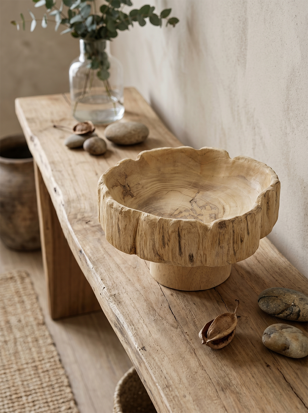 11.8x11.8x5.9'  Footed Teak Decorative Pedestal Bowl