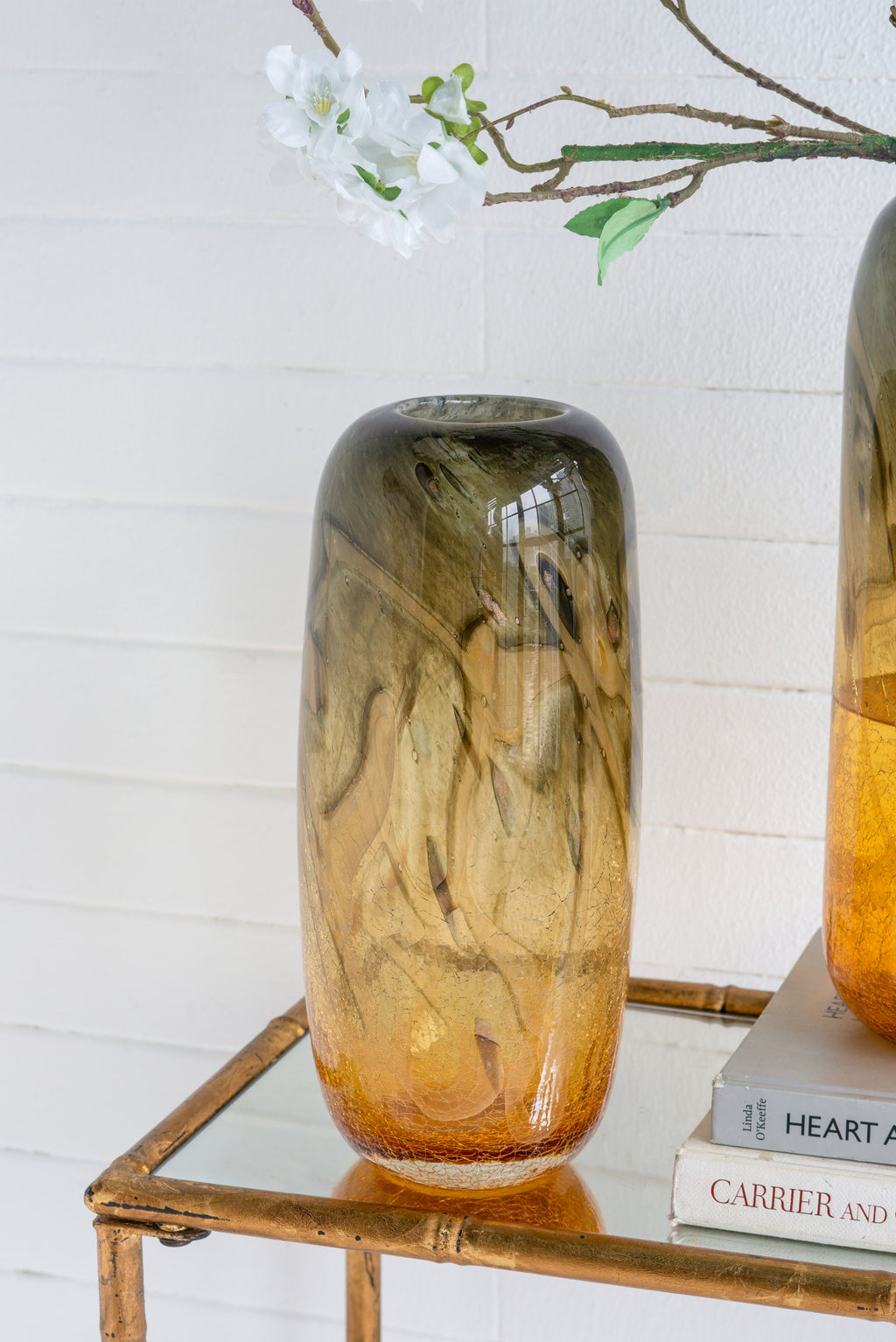 5.5x5.5x13.4' Round Glass Vase with Amber and Gray Gradient Design