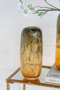 5.5x5.5x13.4' Round Glass Vase with Amber and Gray Gradient Design